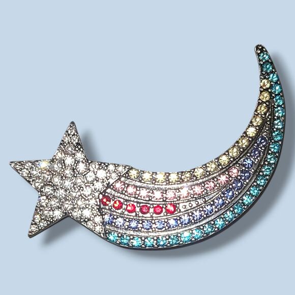 Marc Jacobs Rare Brooch Pin Rhinestone Rainbow Shooting Star - Picture 5 of 10